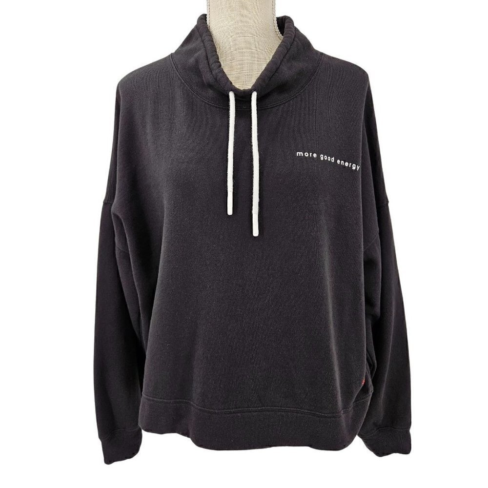 Peace Love World Alina Funnel Neck Sweatshirt Women's XS Black More Good Energy